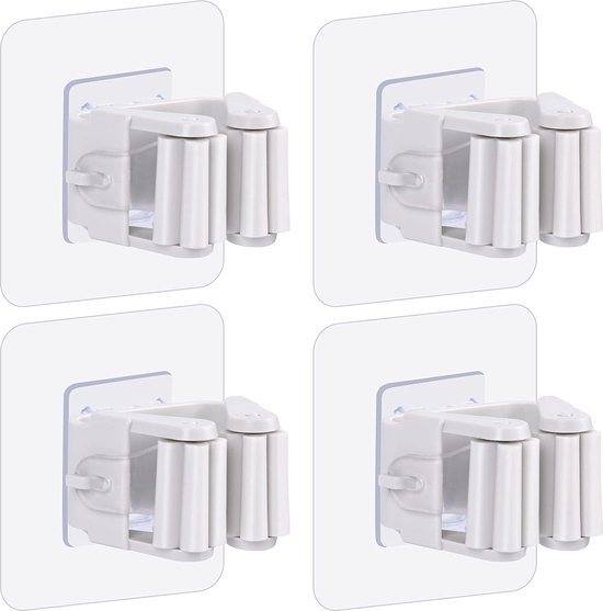 4er Pack Selbstklebende Wandhalterungen Für Besen Und Mopps, Zum Aufhängen Und Aufbewahren In Waschküche, Bad, Schrank Und Küche Grau
