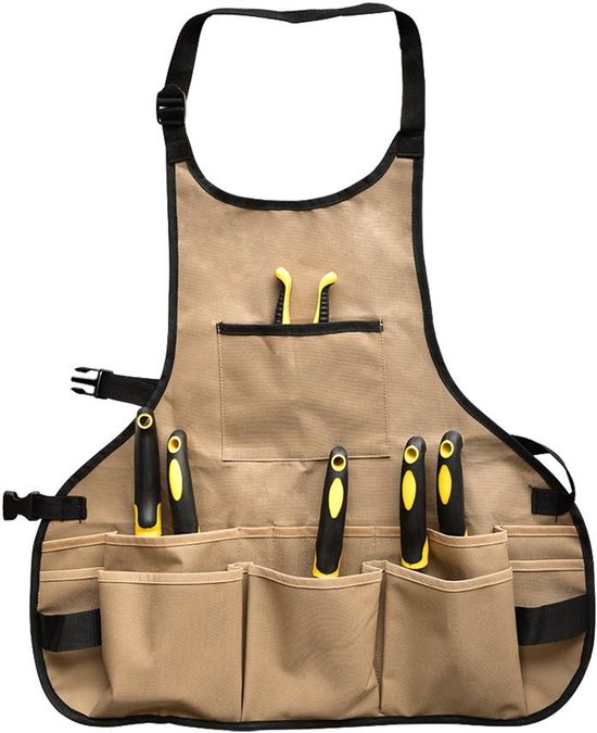 Gartenschürze Mit 14 Taschen Unisex Für Gartengeräte Khaki