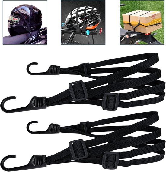 Fahrrad Gummibänder 2 Stück Elastische Gurte Mit Haken Elastische Gurte Für Motorräder/fahrräder Gepäckspanner Flache Gurte (schwarz, 60 Cm + 60