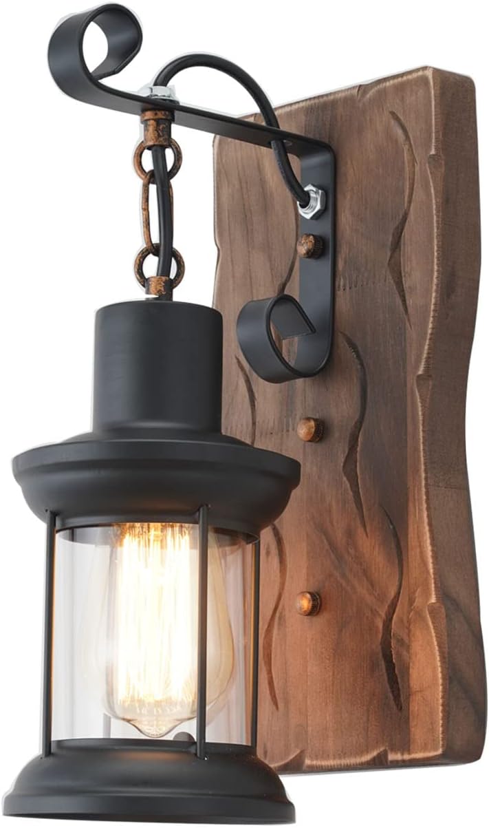 Vintage Industrie Wandleuchte Rustikale Leuchte Schwarze Wandleuchte Im Landhausstil Aus Holz Und Metall Für Den Innenbereich Für Esszimmer, Flur