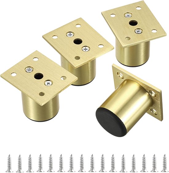 4er Set Möbelfüße Aus Aluminiumlegierung 5 Cm Für Stühle, Tische, Schränke, Schreibtische Und Sofas Inkl. Schrauben Einfache Montage Rund Gold