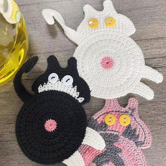 Niedliche Katzenuntersetzer Geschenkidee Für Katzenliebhaber Gewebte, Kreativ Gestrickte Untersetzer Für Kaffee Und Tee Lustige Isolierung Für Ge