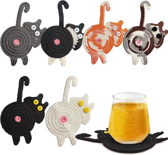 Niedliche Katzenuntersetzer Geschenke Für Katzenliebhaber, Gewebte, Kreative Strickuntersetzer Für Kaffee Und Tee, Lustige Getränkeisolierung, Ti