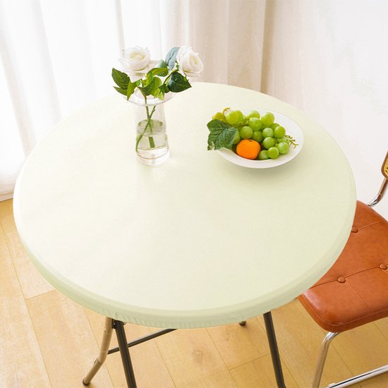 1 Wasserdichte, Runde Tischdecke Für Beistelltische Im Außenbereich Vinyl Tischdecke Für Die Terrasse 60 Cm Cremeweiß