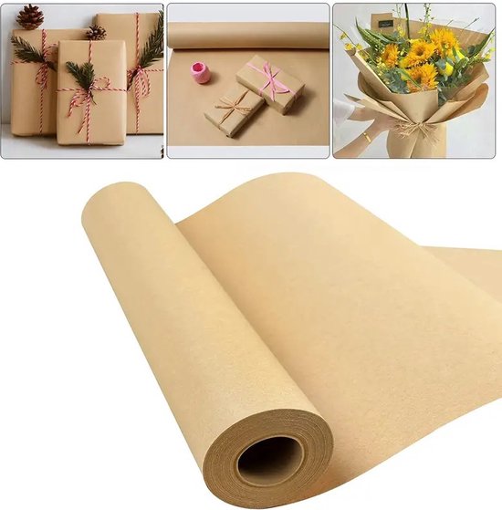 Braunes Öko Kraftpapier Recycelbar Multifunktionale Geschenkpapierrolle Mit Hochwertiger Und Rustikaler Optik Zum Verpacken Von Geschenken, Paket