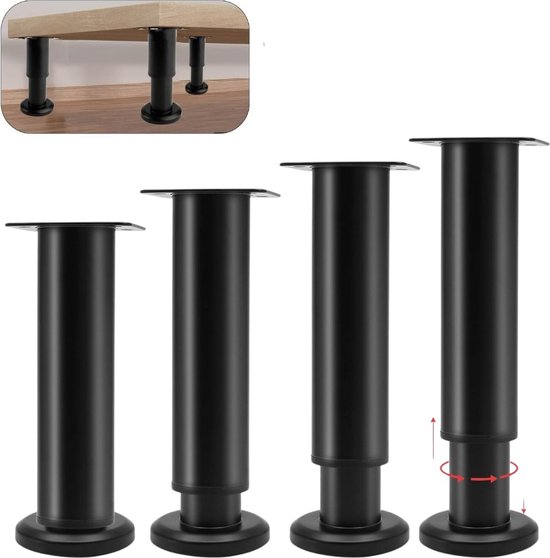 4er Set Verstellbare Möbelfüße 18 30 Cm Robuste Metallfüße Für Stühle, Tische, Sofas, Betten Und Als Möbelstütze Ersatz Möbelfüße Schwarz