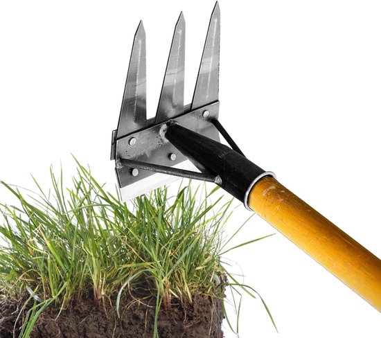 Unkrautstecher Unkrautrechen Gartenpflege Doppeltes Design 3 Zinken Metall