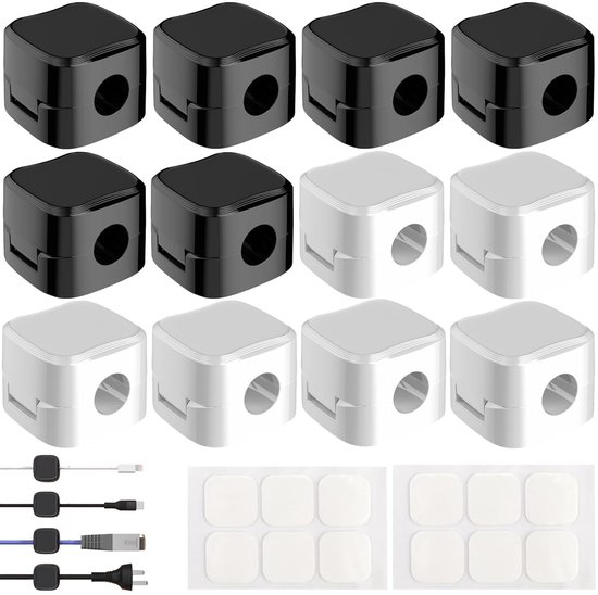 Kabelorganizer Kabelclips Schreibtischordnung Selbstklebend 12 Stück Weiß/schwarz