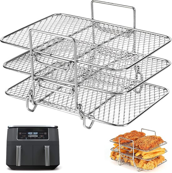 Quickshopping Heißluftfritteusen Roste Für Dual Heißluftfritteusen, 3 Lagiger Edelstahl Kochrost, Passend Für Ninja/salter/tower/emtronics, Küche