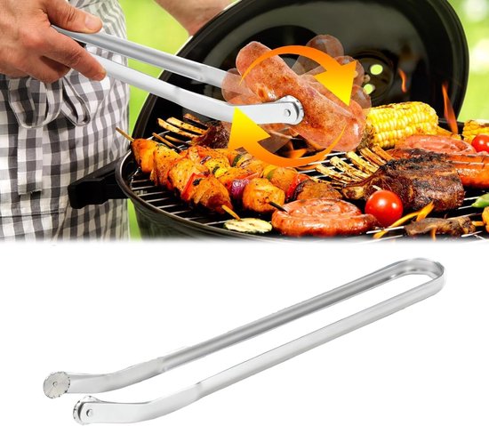 Grillwurstzange Küchenzange Aus Edelstahl Zum Drehen Von Würstchen Mit Rollen 38 Cm Lang Silberfarben