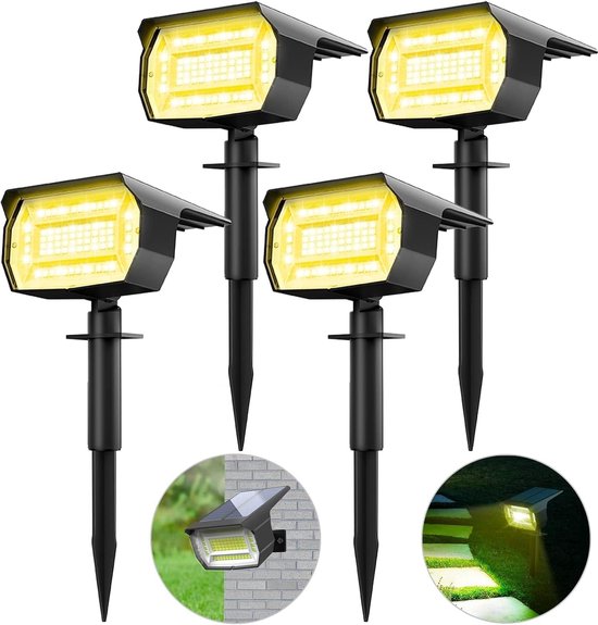 Solarstrahler Für Den Garten, 72 Leds, 3000 K Warmweiß, Led Solarlampe, Wasserdicht, Solar Gartenbeleuchtung, Für Wege, Höfe, Garagen 4 Stück [en