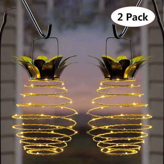 Set Mit 2 Hängenden Solarlaternen Für Den Außenbereich Wasserdichte, Ananasförmige Solarlampe Mit 60 Leds Für Garten, Hof, Veranda, Rasen, Hinter