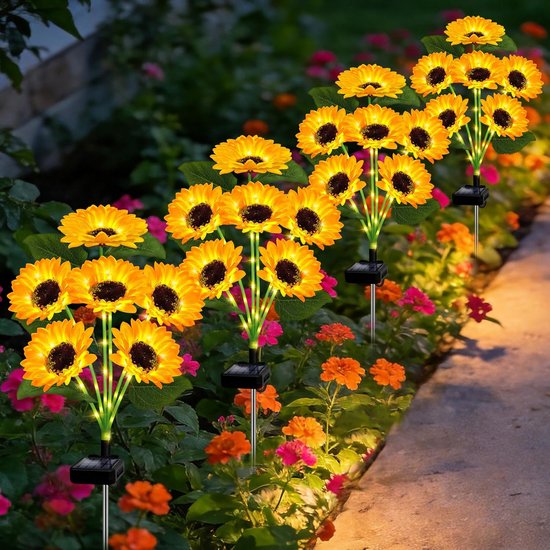 Stück 24 Lichter Solar Gartenbeleuchtung Solar Gartenlampe Solarbetriebene Gartenbeleuchtung Sonnenblumenlichter Sonnenblumen Solarbeleuchtung De