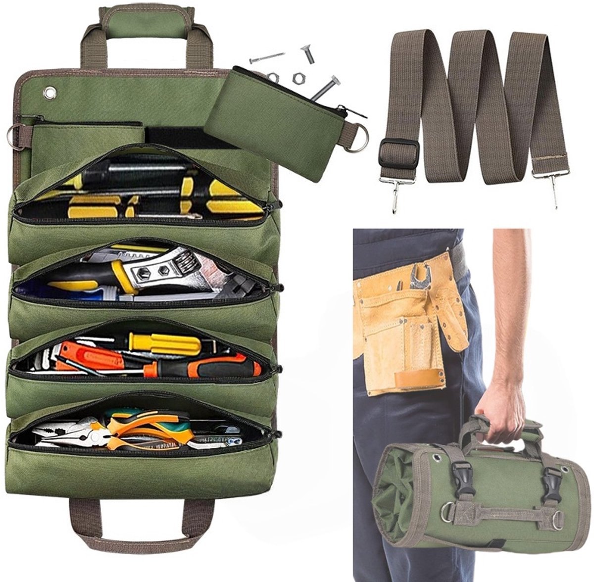 Werkzeugtasche Zum Aufrollen – Mit 2 Abnehmbaren Reißverschlusstaschen – Organizer Aus Oxford-gewebe – Für Damen Und Herren – Mehrzweck-aufbewahrungstasche – Ideal Für Klempner Und Handwerker