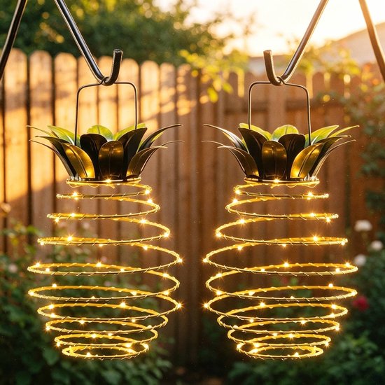 Zwei Ananasförmige Solar Hängeleuchten Mit Je 60 Leds, Wasserfest Für Den Außenbereich, Als Gartendekoration Für Garten, Hinterhof, Veranda, Rase