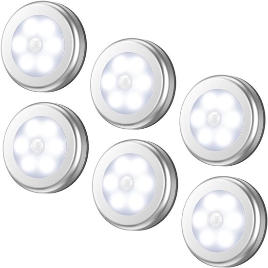 6 Stück 8 Cm Bewegungsmelderlampen Kabellose Led Nachtlichter Weiß, Zum Anbringen Überall