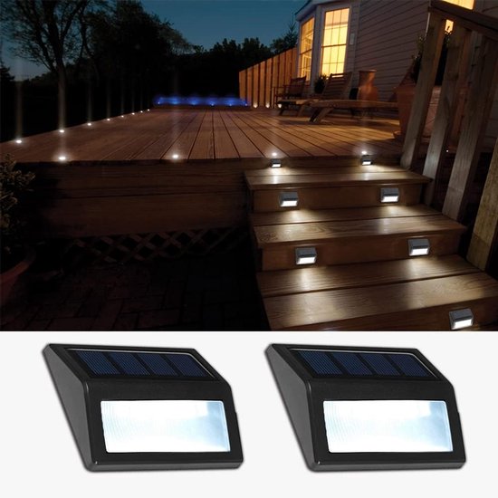 2 Wasserdichte Solar Treppenstufenleuchten Kaltweiß Für Terrasse, Garten, Garage, Einfahrt Und Außenwand