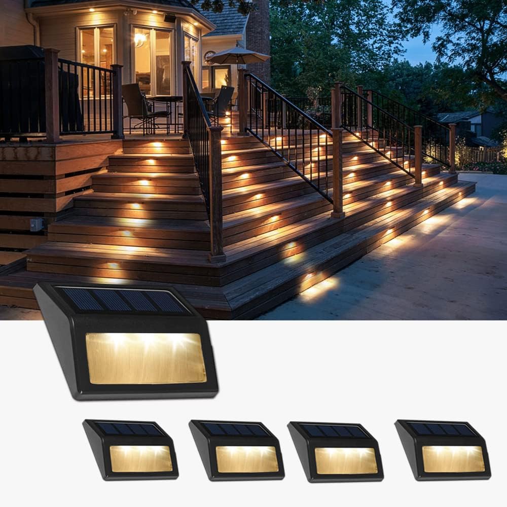 4 Solar-außenleuchten – Wasserdichte Solar-treppenleuchten Für Terrasse, Garten, Garage, Einfahrt, Weg Und Außenwand – Warmweiß