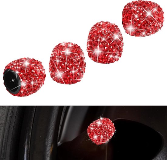 Kristall Diamant Ventilkappen Luxuriöse Felgendekoration Fahrzeugveredelung Universelle Passform 4 Stück Rot