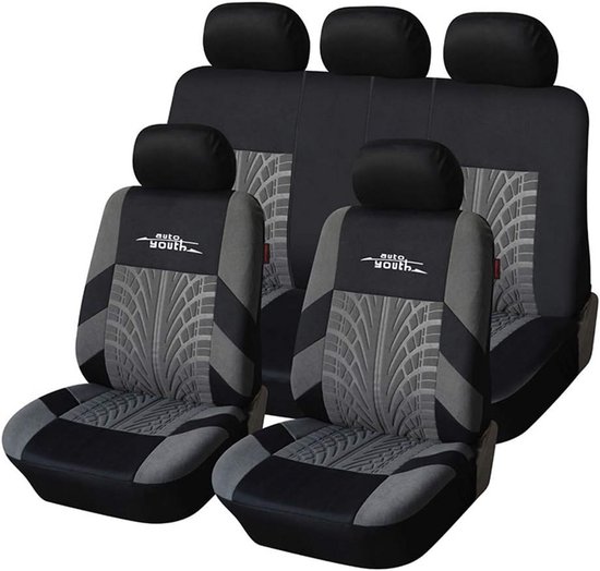 Universelles Autositzbezug Set 9 Teilig, Grau Mit Reifenspuren