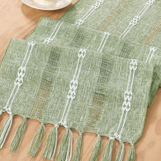 Rustikaler Tischläufer Tischdecke Im Landhausstil Tischdekoration Mit Makramee Stickerei 30 X 229 Cm Salbeigrün