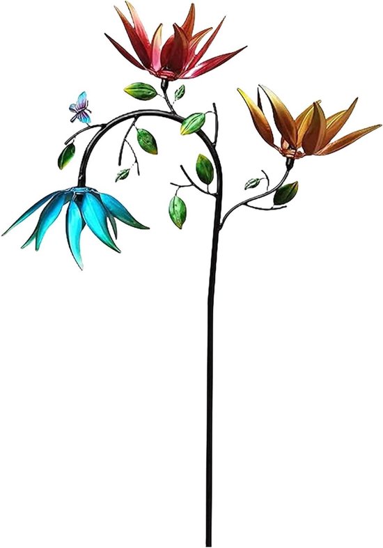 Sonnenblumen Windspiel Metall Gartendekoration Gartenverschönerung Leichtgängiger Doppelrotor 180 Cm Hoch Farbenfroh
