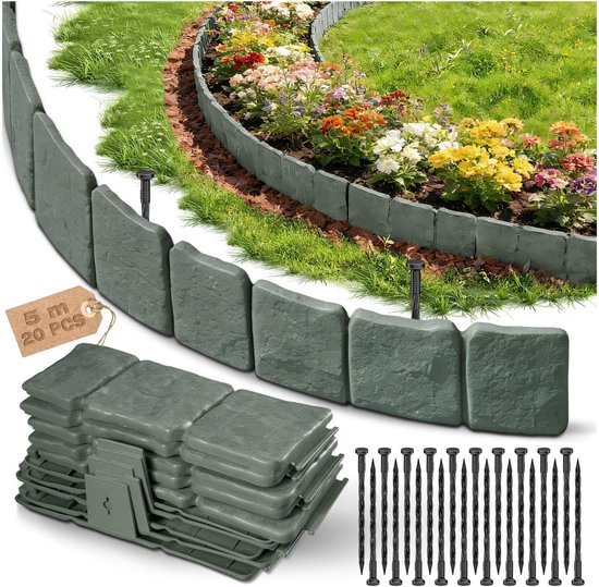 Gartenrand Aus Kunststoff Rasenkante, Beeteinfassung, Gartentrennwand Flexible Befestigung 5 Meter Grau