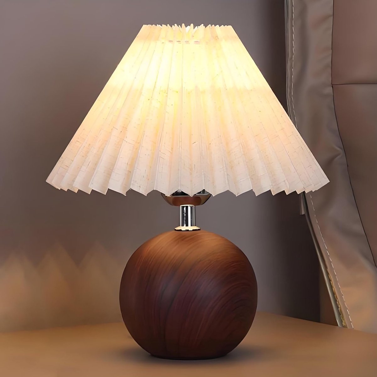 Tischlampe – Schlafzimmer-tischlampe – Touch-lampe – Dimmbare Led-lampe – Plissee-lampenschirm – Schreibtischlampe – Kinder-nachtlicht – Wohnzimmer – 9 W – Braun