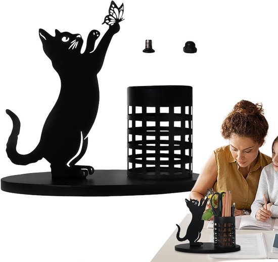 Katzen Stifthalter Schreibtischaccessoire Schreibtischorganisation Metallgestell 36 X 65 X 36 Cm Schwarz