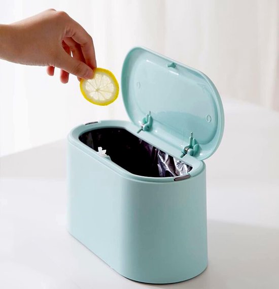 Mini Mülleimer Kleiner Abfalleimer Praktischer Küchenhelfer Automatischer Pop Up Deckel Kompakte Größe Himmelblau