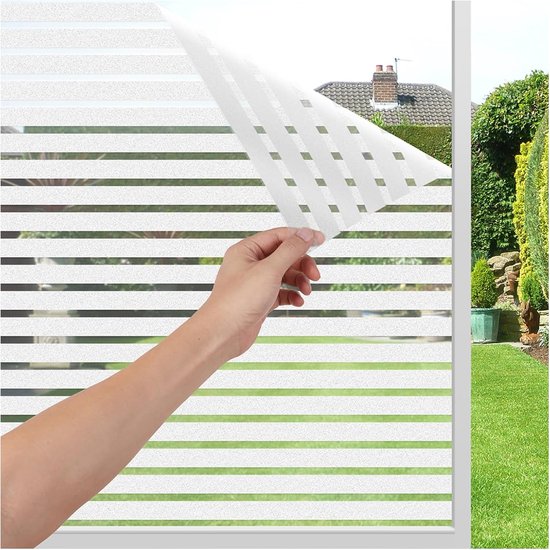 Thijox Selbstklebende Fensterfolie, Statisch Mattiert, Streifenmuster, 44,5 X 400 Cm Dekorative Glasfolie Für Mehr Privatsphäre, Für Schreibtisch