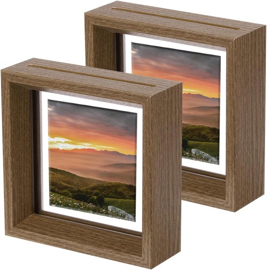 Schwebender Bilderrahmen Holzrahmen Fotopräsentation Doppelschicht Effekt 10 X 10 Cm Walnuss