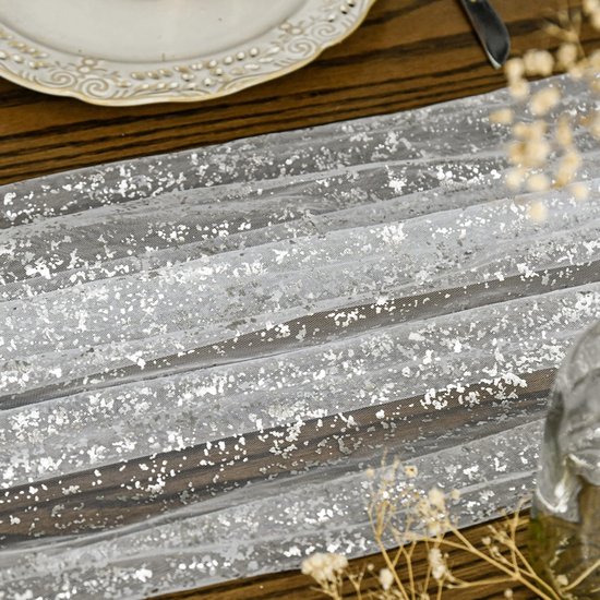 Tischläufer Aus Netztüll Dekorativer Läufer Festliche Tischdekoration Mit Glitzerfolie 70 X 300 Cm Blau Gold