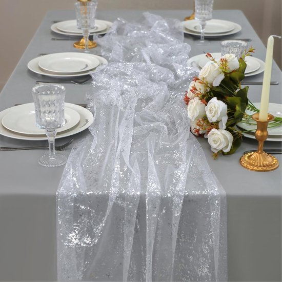 Glitzernder Tischläufer Tischdekorationsrolle Festliche Dekoration Glänzende Folie 70 X 300 Cm Silber