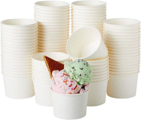Eisbecher Aus Pappe Dessertgläser Aus Papier Festliche Desserts Wiederverwendbares, Robustes Material 150 Ml, 50 Stück Weiß