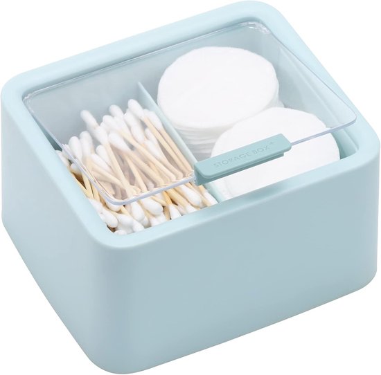 Großer Organizer Wattestäbchenspender Mit 2 Fächern Badezimmer Organizer Für Wattebällchen Und Kosmetikpads Klappdeckel Blau