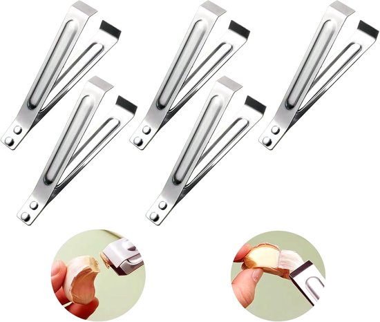 5 Teiliges Knoblauchschäler Set Aus Edelstahl, Knoblauchschäler Clip, Schälpinzetten Clip, Küchenhelfer, Zum Einfachen Entfernen Von Knoblauchsch
