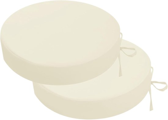 Runde Stuhlkissen Sitzkissen Für Den Außenbereich Komfort Für Terrasse Und Garten Wasserfest Mit Gurten 35 X 35 Cm, 2er Set Beige