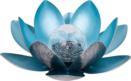 Solarleuchte Mit Lotusblumenmotiv Für Den Außenbereich Silber/blau Metall 27,5 Cm Durchmesser