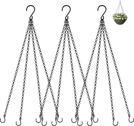 Hängekorb Set Pflanzenketten Hängepflanzen Längenverstellbar 3 Teilig, 57 Cm Schwarz