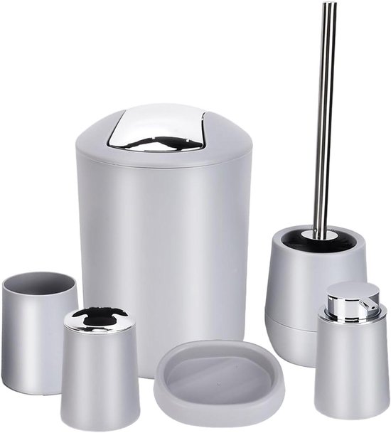 6 Teiliges Badezimmer Set Badezimmer Accessoires Set Modernes Design Komplett Mit Verschiedenen Artikeln 6 Teilig Grau