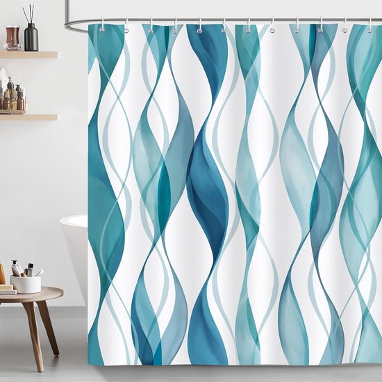 Geometrischer Duschvorhang Wasserdicht 1 Teilig Blaugrün 180 X 180 Cm