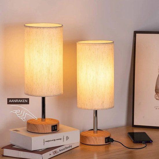 Usb Nachttischlampen Set (2er Pack), Tischlampen Mit Usb Ladeanschluss, 3 Farbwechsel, Dimmbare Nachttischlampe Mit Leinenschirm Für Schlafzimmer
