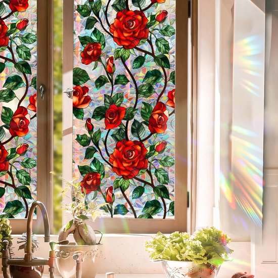 Dailygoods Fensterfolie In Buntglasoptik Dekorfolie Statisch Haftend 98 % Sichtschutz 40 X 101,6 Cm Für Mieter Fensteraufkleber