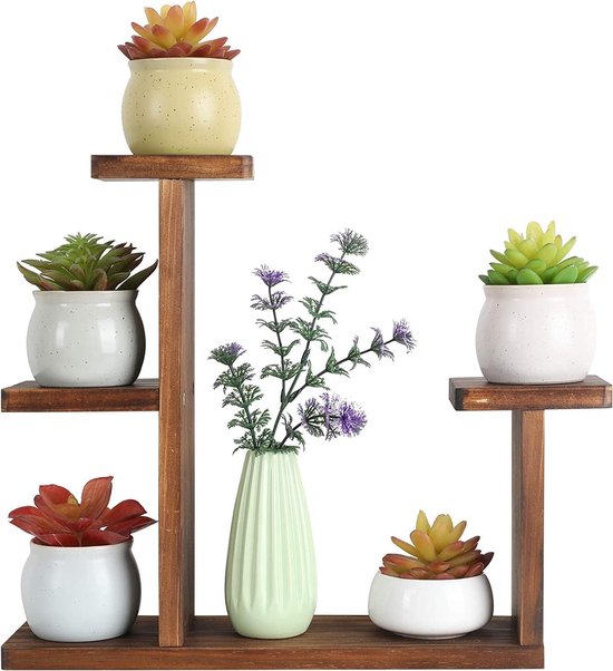 Pflanzenständer Aus Holz Tischblumenregal Pflanzendekoration Nachhaltig Karbonisiert 33 X 10 X 35 Cm Holzfarbe