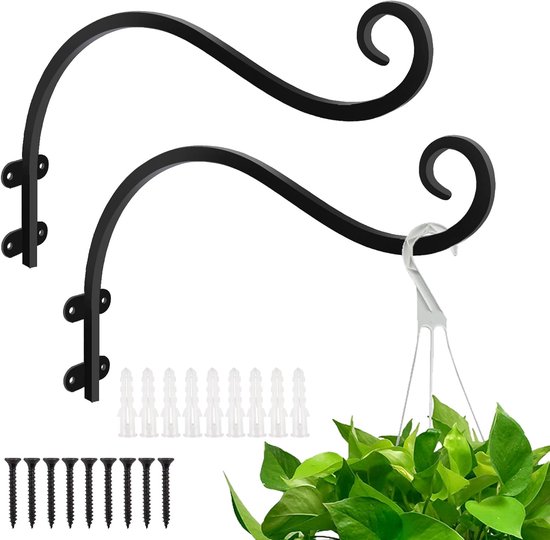 Metallhaken Set Zum Aufhängen Von Pflanzen Im Außenbereich, 2 Teilig Zum Aufhängen Von Vogelfutterhäuschen, Laternen, Windspielen (schwarz)