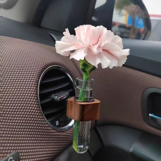 Blumenvase Lüftungsschlitzclip Fürs Auto, Reagenzglas Für Pflanzen Mit Walnussholzständer, Autozubehör Für Den Innenraum Für Frauen