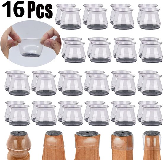16 Teiliges Stuhlbeingleiter Set Quadratisch Transparent