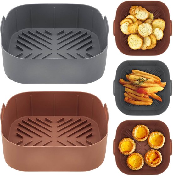 Quadratische Silikon Backmatten Für Heißluftfritteusen (20,8 Cm) 2er Set Wiederverwendbar Für 4 8 Liter Heißluftfritteusen Ersetzt Backpapier Für