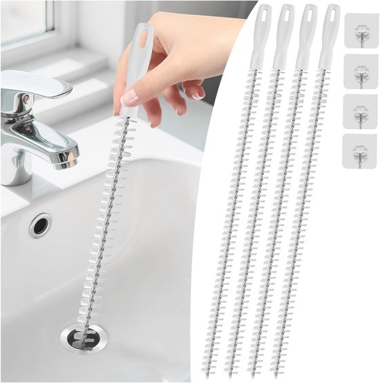 4 Teiliges Abflussbürsten Set Abflussbürste 45 Cm Für Waschbecken, Badezimmer, Küchen, Duschen Mit 4 Haken Bürste Zur Haarentfernung